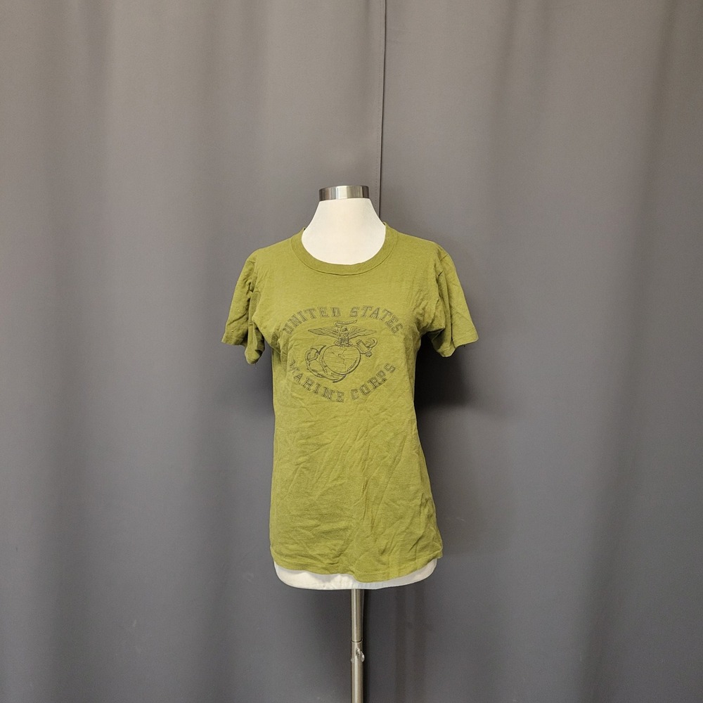 Vintage US Marine Corps T Shirt Olive‎ Green USMC Graphic Tee Made in USA Large